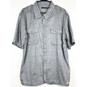 Nicholas K Men's Shirt Button Down Grey 100% Linen Short Sleeve Luxury Men's XL